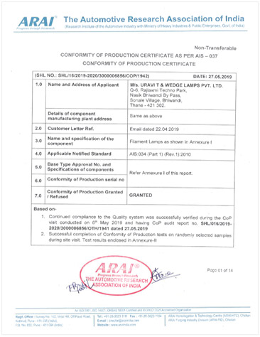 TAC APPROVAL for AUTOMOBILE, ARAI & ICAT Certificate